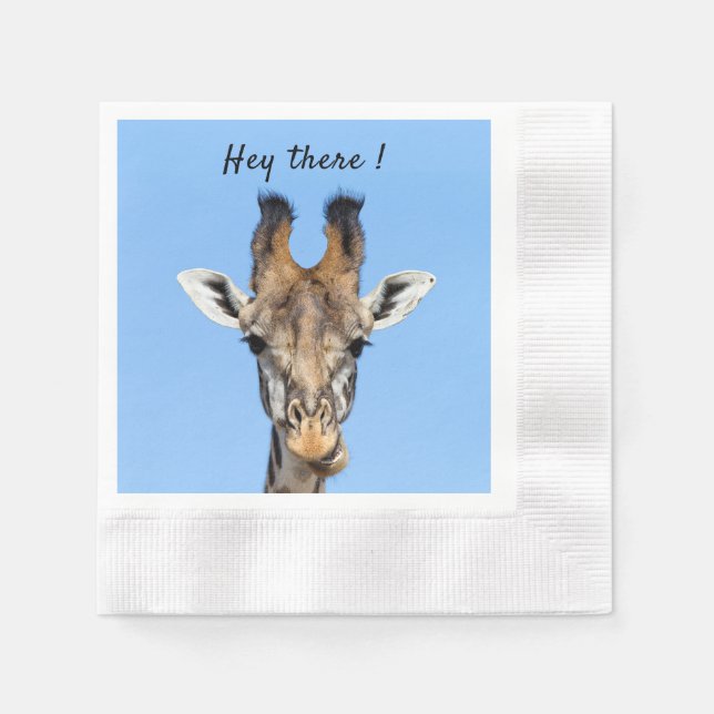 Hey there funny Giraffe photo with text Napkin (Front)