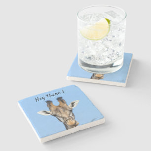 Hey there funny Giraffe photo with text Stone Coaster