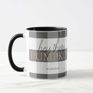 Hey There Pumpkin Black & White Buffalo Check Mug