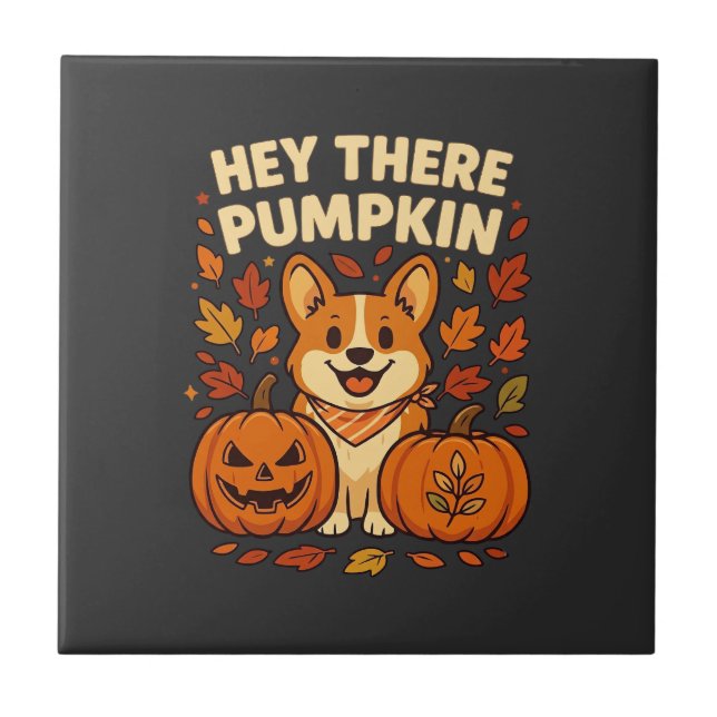 Hey There Pumpkin Corgi Halloween Pumpkins Autumn  Tile (Front)
