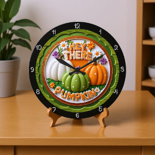 Hey There Pumpkin Illustration Large Clock