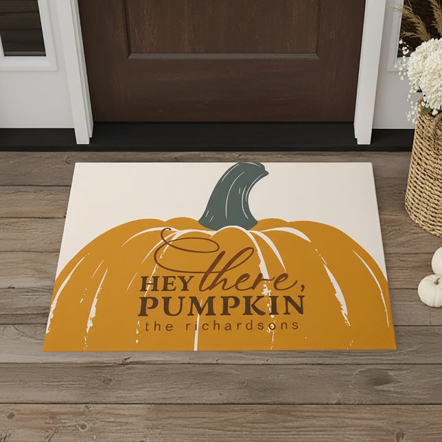 Hey There Pumpkin Personalized Fall Doormat (Shown on a 24" x 36" doormat)