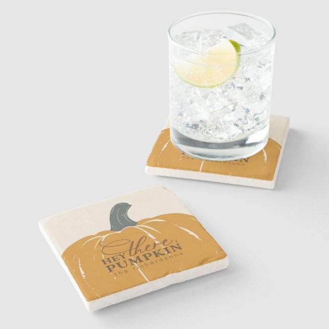 Hey There Pumpkin Personalized Fall Stone Coaster (Side)