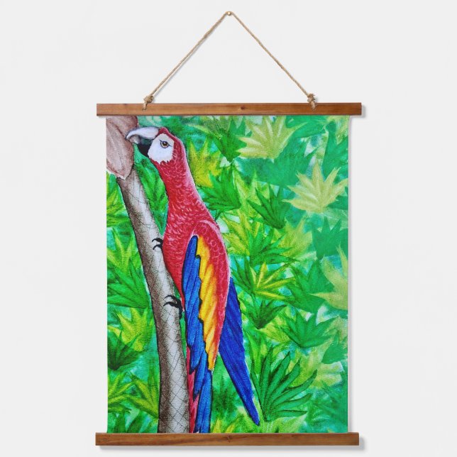 Hey, There’s a Scarlet Macaw in That Tree!  Hanging Tapestry (Front)