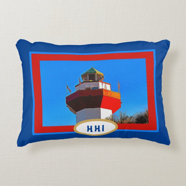"HHI" Hilton Head Harbour Town Lighthouse Accent Pillow (Front)