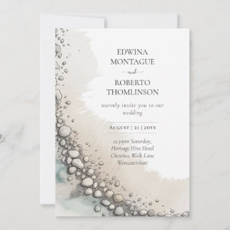 HHS Coastal Pebble Shore Watercolor Beach Wedding Invitation