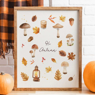 Hi Autumn Wall Art – Cozy Fall Print with Mushroom