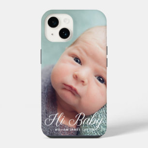 Hi Baby Photo Chic White Script Custom Newborn iPhone 14 Case