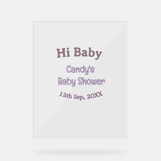 hi baby shower blue name date maron modern trendy acrylic sign