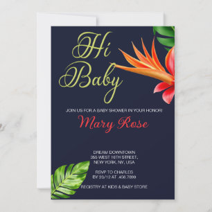 Hi, Baby Tropical Leaves and Flower Baby Shower Invitation