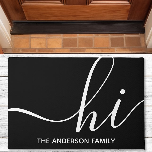 Hi Calligraphy Script Modern Black Personalized Doormat (Creator Uploaded)