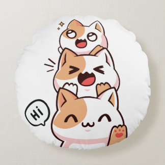 Hi cats round pillow