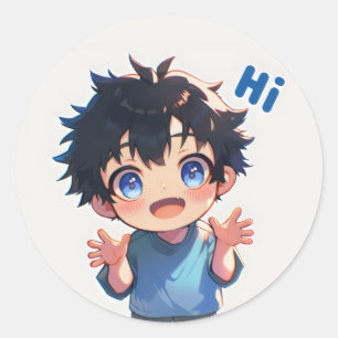 Hi Cute Anime Boy Classic Round Sticker