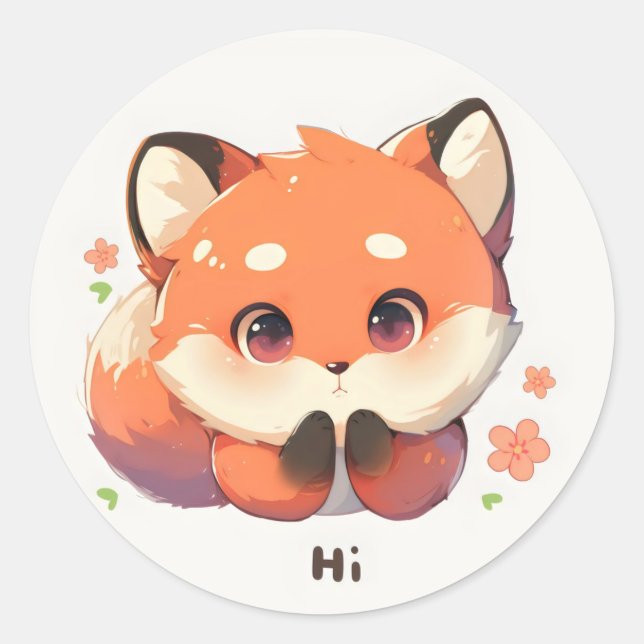 Hi Cute Fox Animal Classic Round Sticker (Front)