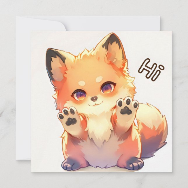 Hi Cute Fox Anime Holiday Card (Front)