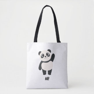 Hi Cute Waving Panda Bear Cartoon Shoulder Tote Bag