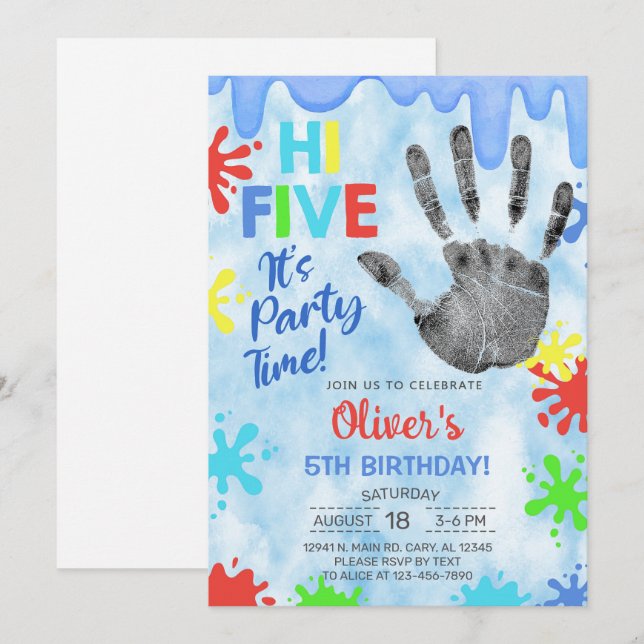 Hi five, party time, slime, boy birthday invite. invitation (Front/Back)