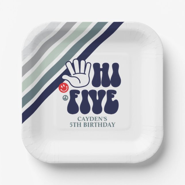 HI FIVE Retro stripe Paper Plates (Front)