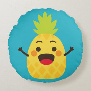 Hi Friends! Pineapple Illustration Round Pillow