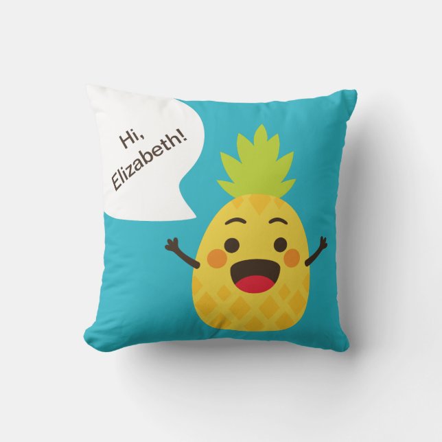 Hi Friends! Pineapple Illustration Throw Pillow (Front)