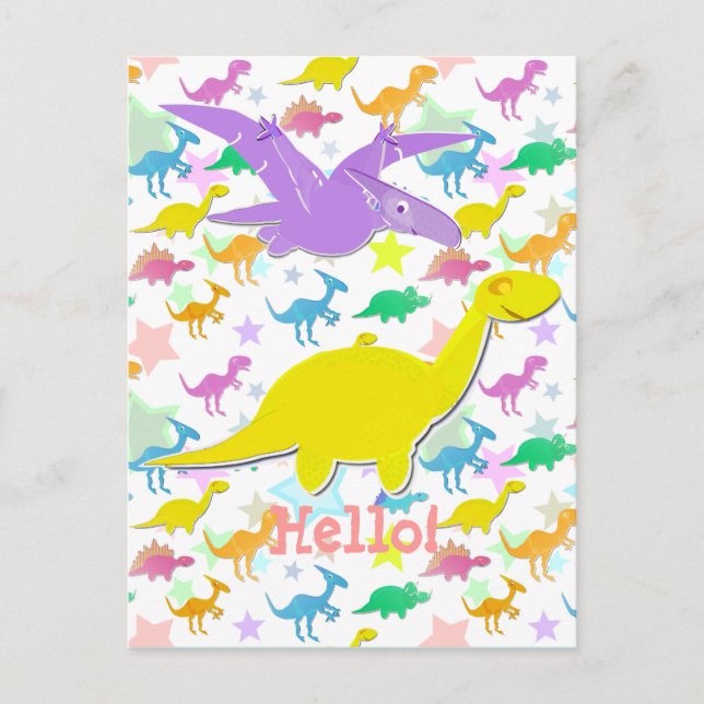 Hi Hello Colour Dinosaurs Cartoon Postcard (Front)