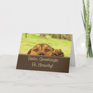 Hi Hello Puppy Looking over Fence Card