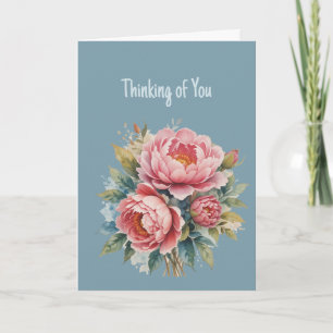 Hi Hello Thinking of You Pink Peony Garden Flower Card