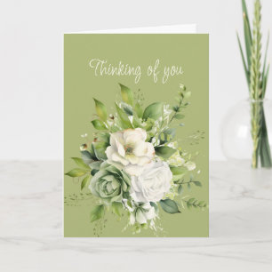 Hi Hello Thinking of You White Roses Greenery Card