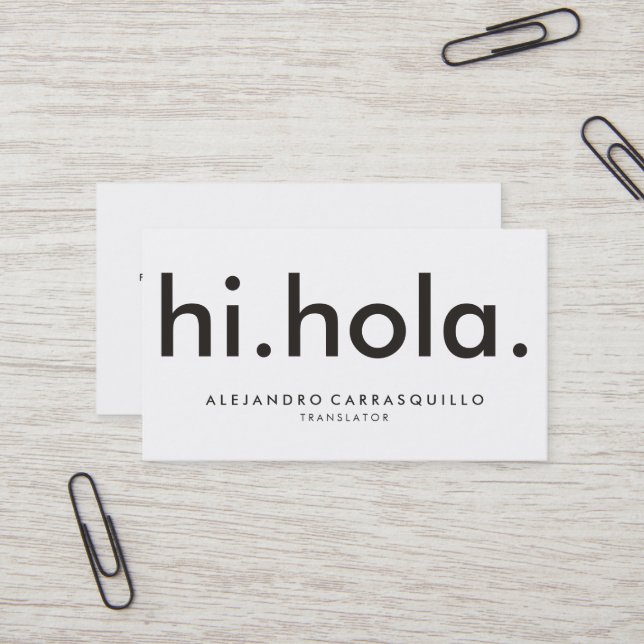 hi hola Bilingual Modern Bold White Black Business Card (Front/Back In Situ)