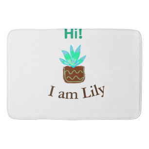 Hi I am Lily cactus succulent add name watercolor Bath Mat