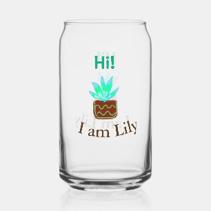 Hi I am Lily cactus succulent add name watercolor Can Glass