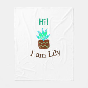 Hi I am Lily cactus succulent add name watercolor  Fleece Blanket