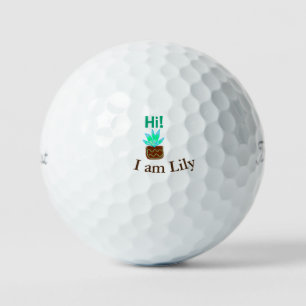 Hi I am Lily cactus succulent add name watercolor  Golf Balls
