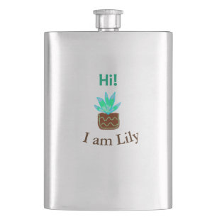 Hi I am Lily cactus succulent add name watercolor  Hip Flask
