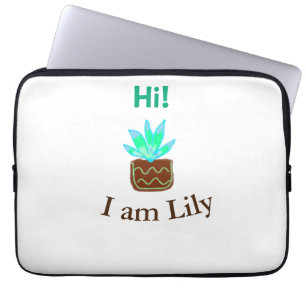 Hi I am Lily cactus succulent add name watercolor Laptop Sleeve