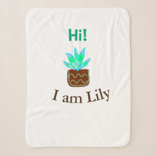 Hi I am Lily cactus succulent add name watercolor Sherpa Blanket