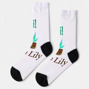 Hi I am Lily cactus succulent add name watercolor Socks