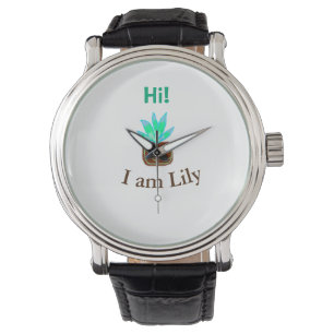 Hi I am Lily cactus succulent add name watercolor Watch