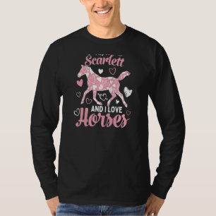 Hi I'm Scarlett And I Love Horses  Cute Heart Patt T-Shirt