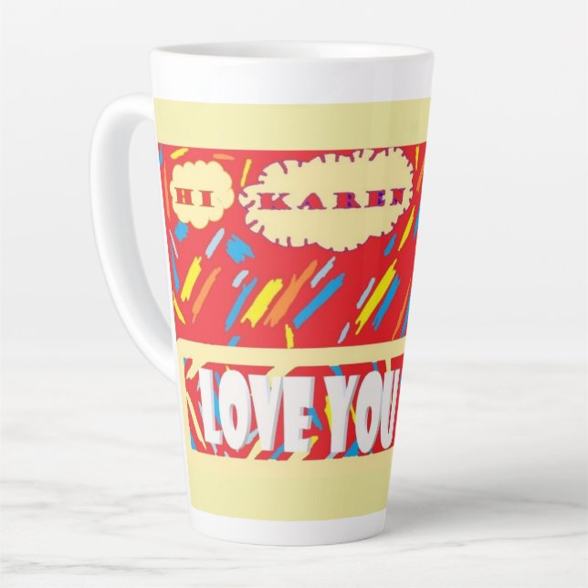 HI Karen Love You with bright red and patterned    Latte Mug (Left Angle)