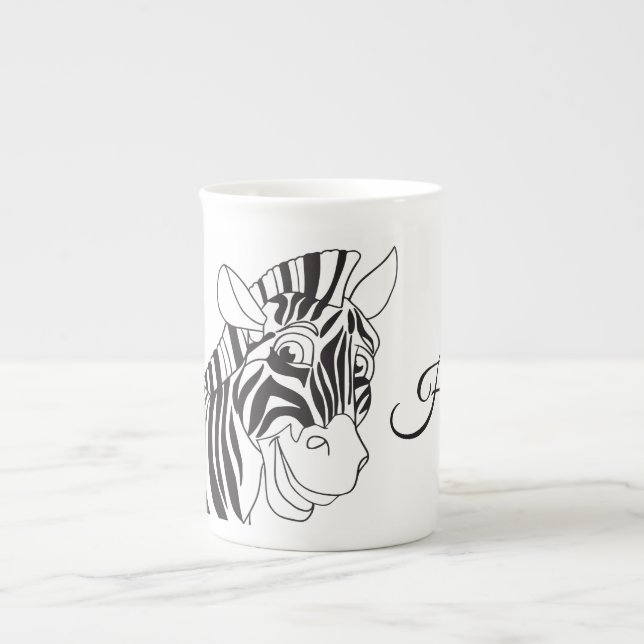 "Hi" Lettering Lovely Zebra Black & White trendy Bone China Mug (Front)