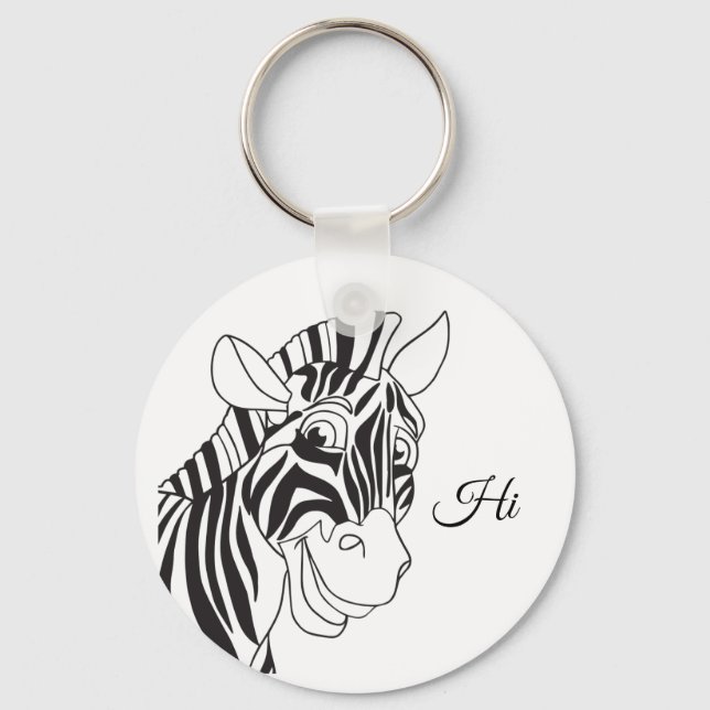 "Hi" Lettering Lovely Zebra Black & White trendy Keychain (Front)