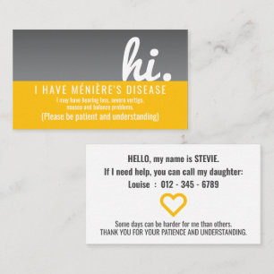 hi Menieres Disease patience pvc badge Business Card