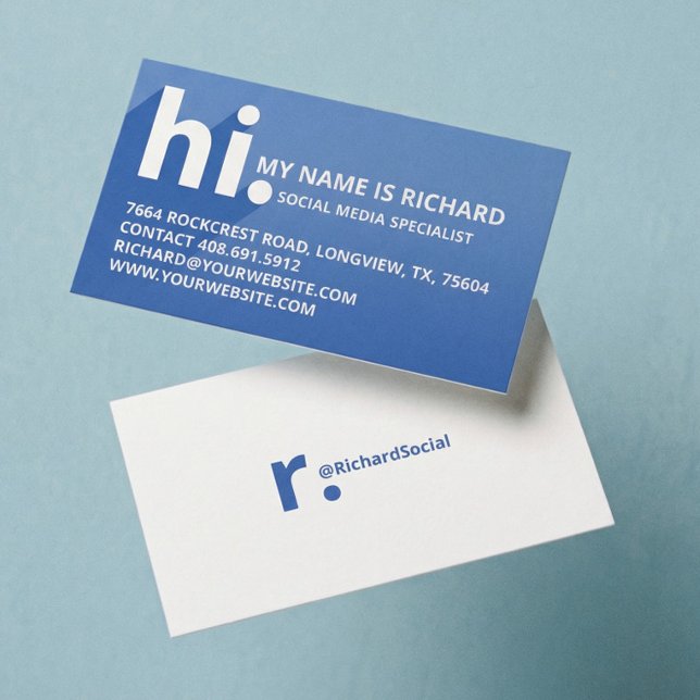 Hi My Name is Bold Diagonal Shadow Blue Gradient Business Card (Modern Bold Blue Social Media Influencer Branding Business Card)