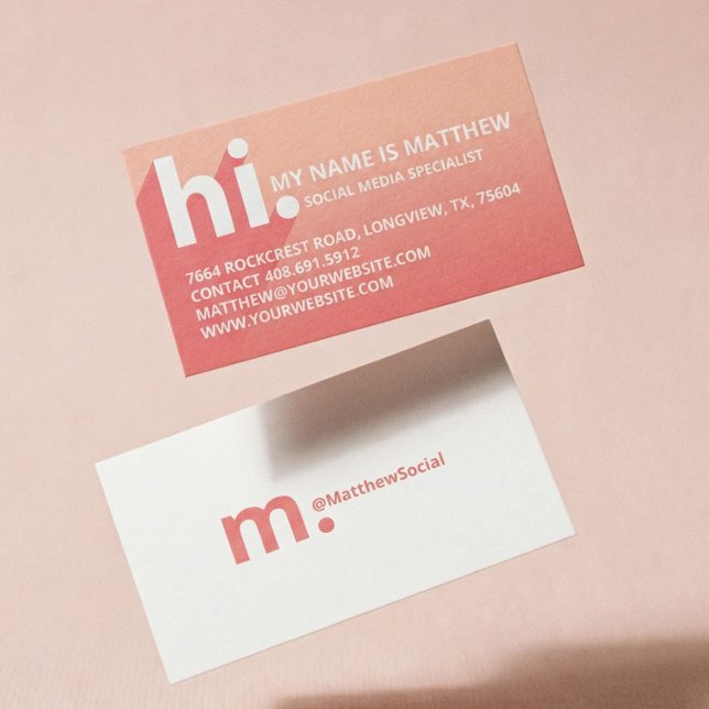 Hi My Name is Bold Diagonal Shadow Corel Gradient Business Card (Modern Orange Social Media Influencer Branding Business Card)