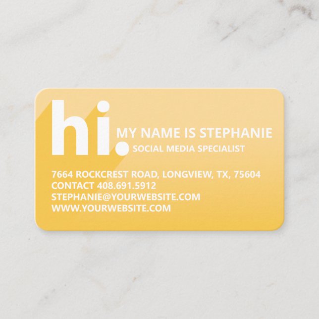 Hi My Name is Bold Diagonal Shadow Yellow Gradient Business Card (Front)