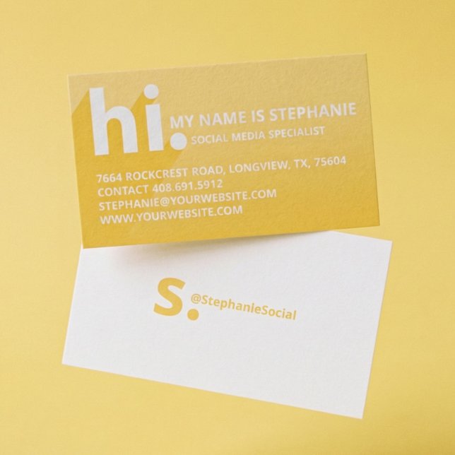 Hi My Name is Bold Diagonal Shadow Yellow Gradient Business Card (Modern Yellow Social Media Influencer Branding Business Card)