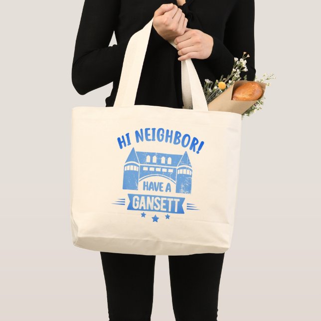 Hi Neighbour Have A Gansett Retro Style Gift  Large Tote Bag (Front (Product))