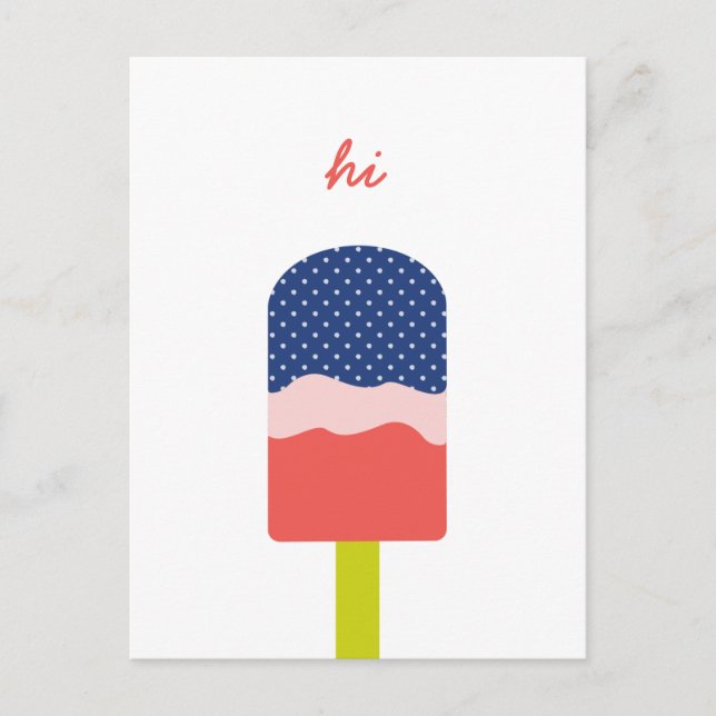 Hi Popsicle in Blue Coral Fun Personalized Script Postcard (Front)
