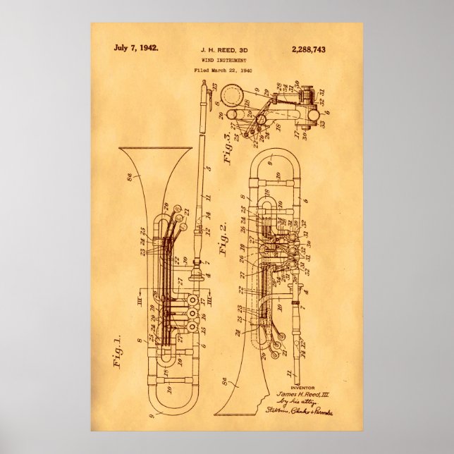 Hi res Trombone Patent art Vintage Paper Poster (Front)